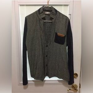 Men's H2H Long Sleeve Sweater Black White with Heathered Blue Sz Medium